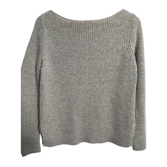 Gap Women's Grey Sweater Minimalist Medium Wool Blend Waffle Knit Crew Neck Warm - Picture 2 of 16